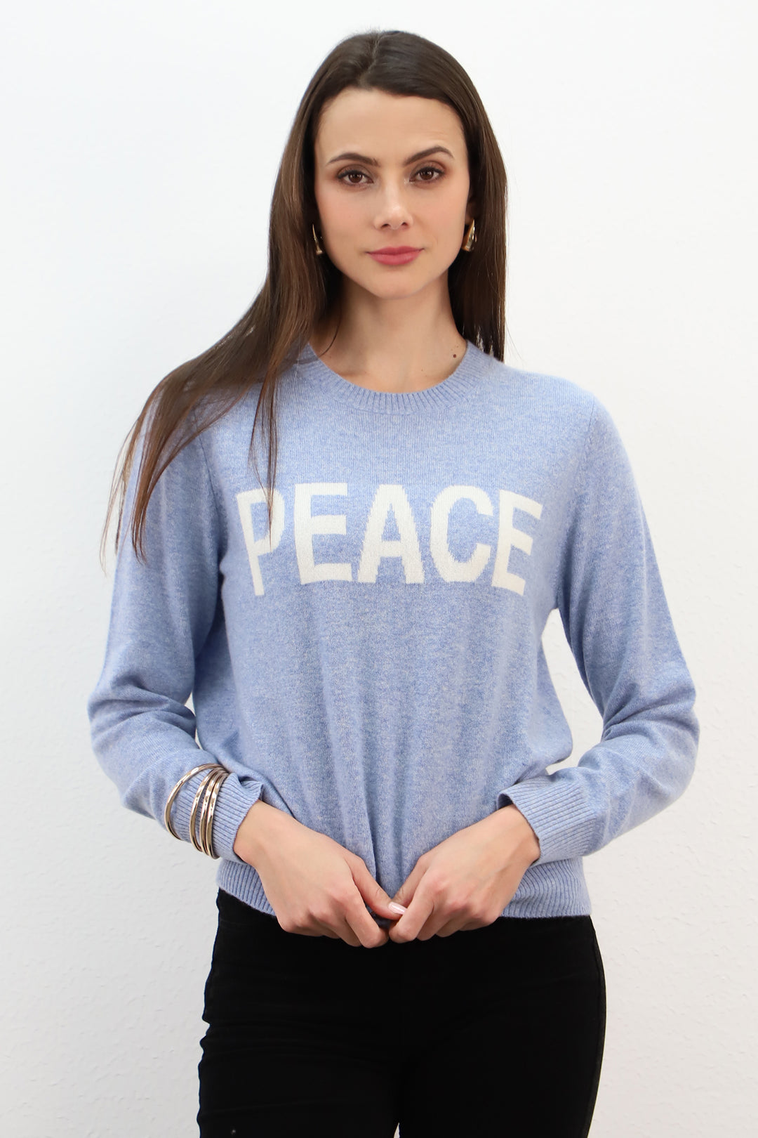 Estheme Glacier &amp; Cream Peace Round Neck Jumper WES26093H, front view