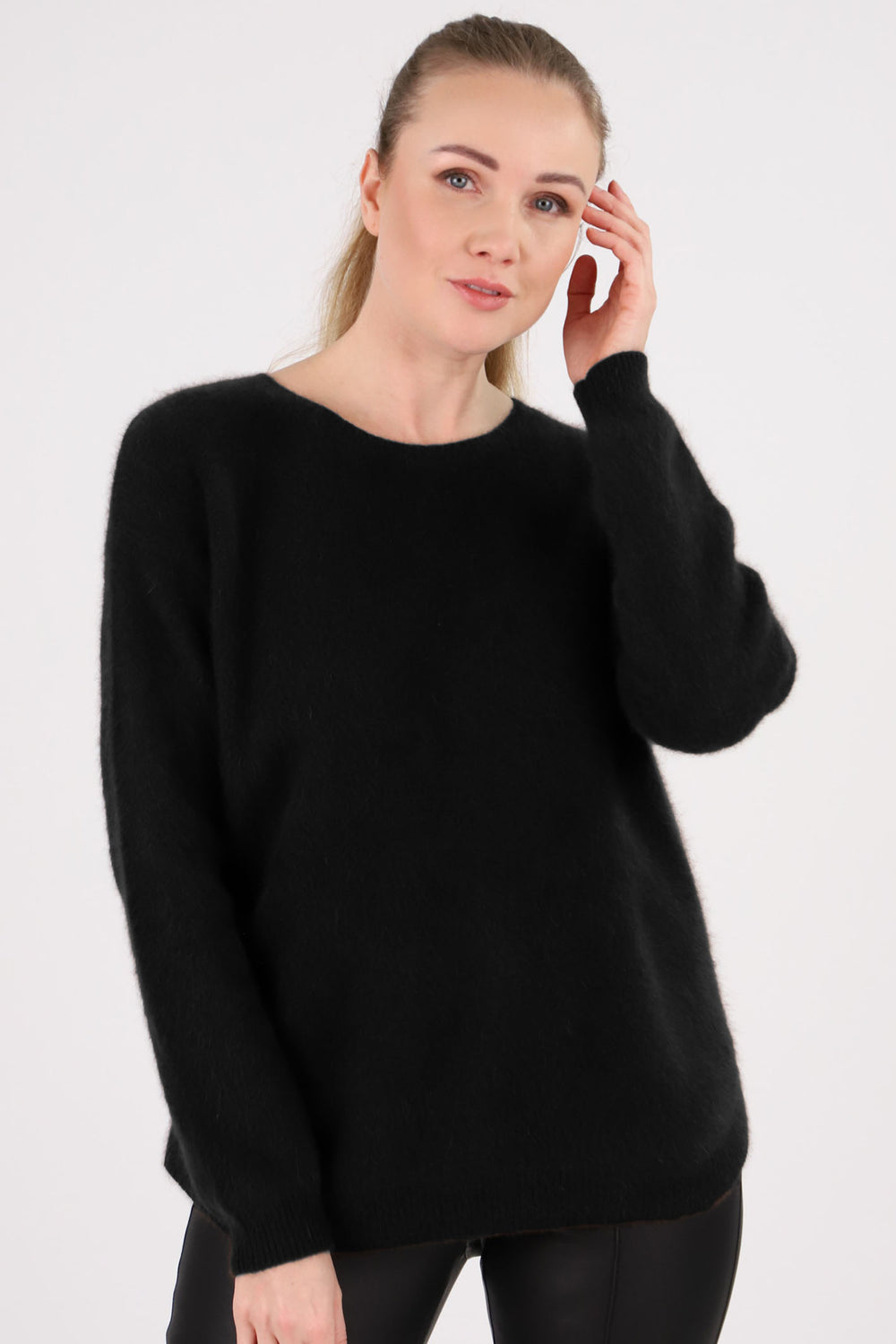 Estheme Jumper Black Round Neck Multi Colour Button Back WES2482HR - Olivia Grace Fashion