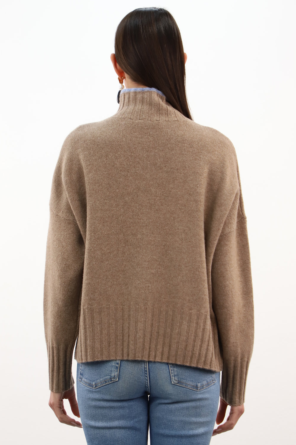 Estheme Latte & Glacier Multicolour Contrast Argyle Jumper CKH6323C, back view