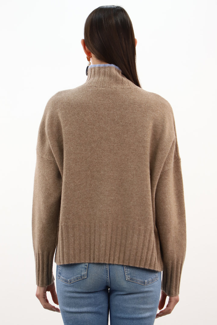 Estheme Latte &amp; Glacier Multicolour Contrast Argyle Jumper CKH6323C, back view