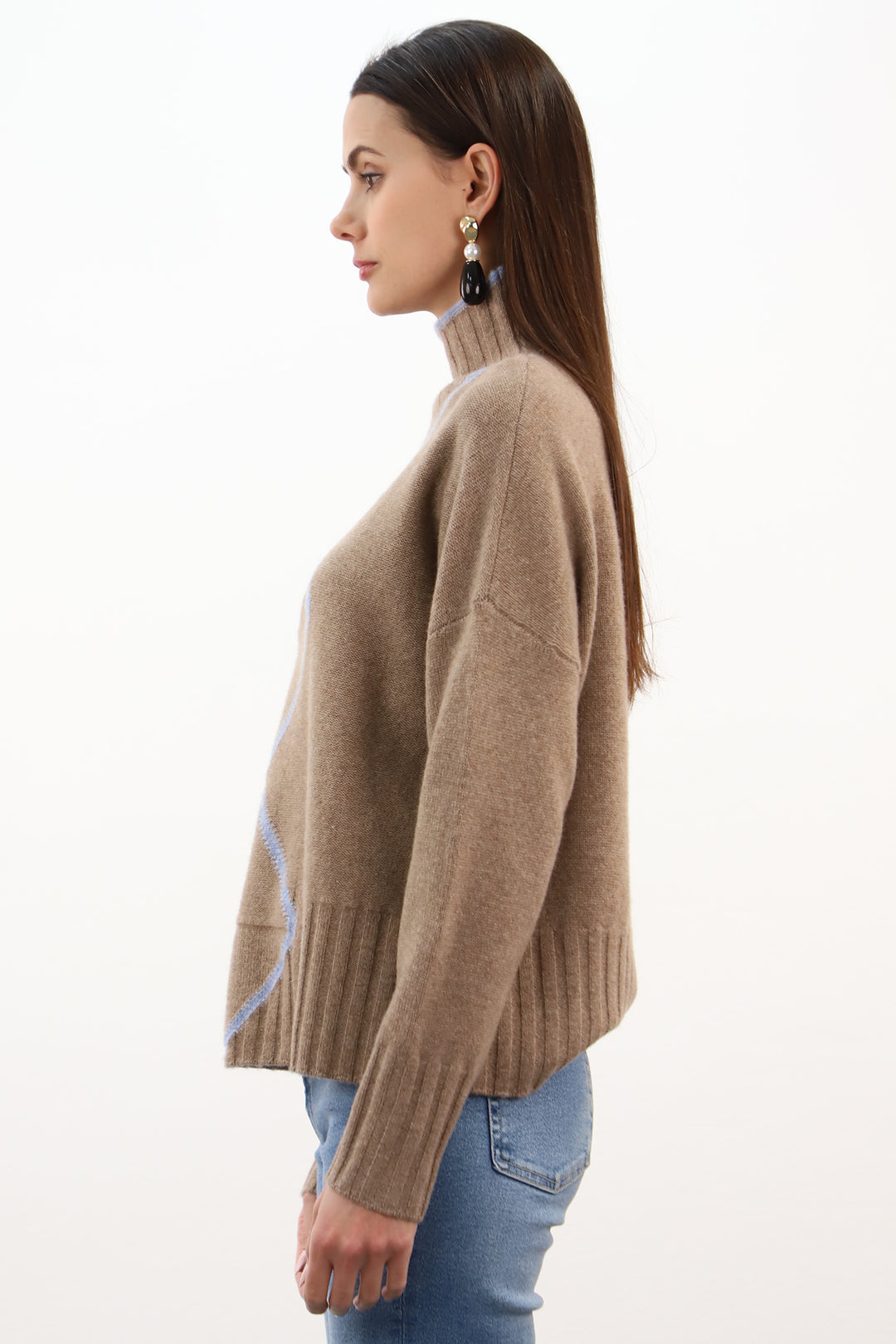 Estheme Latte &amp; Glacier Multicolour Contrast Argyle Jumper CKH6323C, side view
