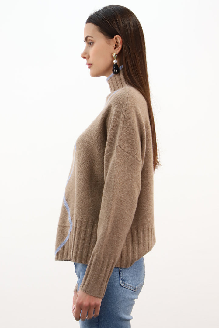 Estheme Latte &amp; Glacier Multicolour Contrast Argyle Jumper CKH6323C, side view