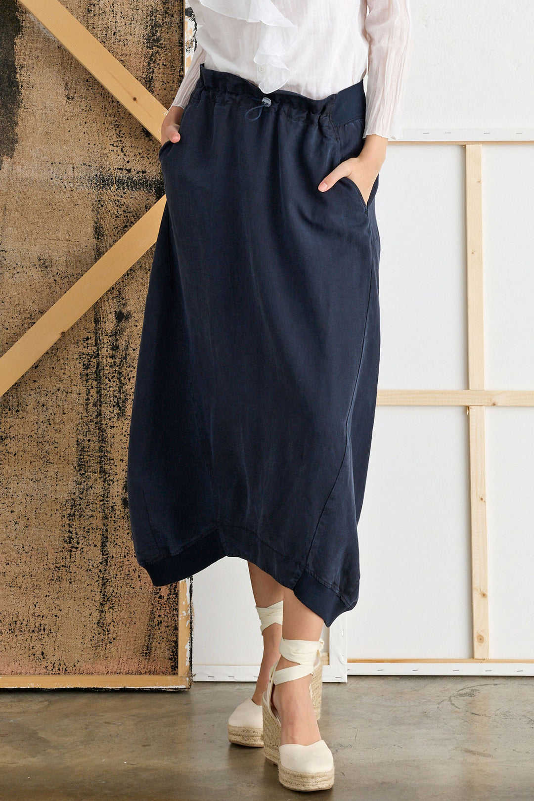 European Culture 2560-7049-1508 Dark Navy Long Skirt - Olivia Grace Fashion