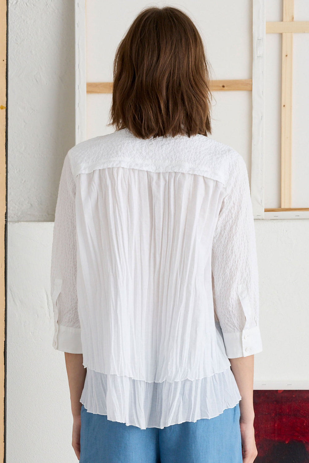 European Culture 683U-3259-1101 Optical White Crinkle Back Shirt - Olivia Grace Fashion