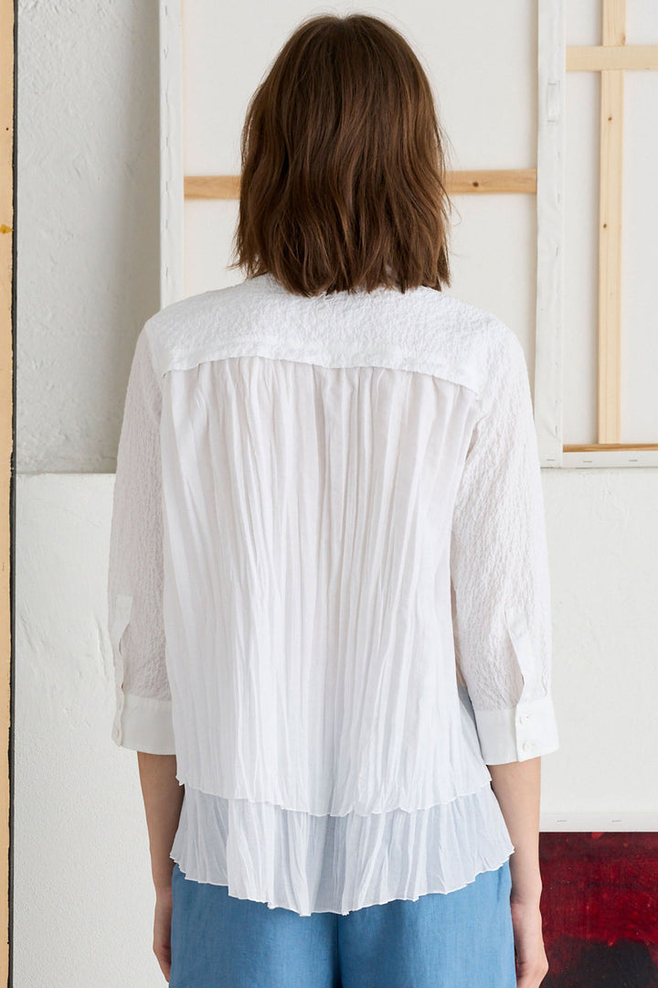European Culture 683U-3259-1101 Optical White Crinkle Back Shirt - Olivia Grace Fashion