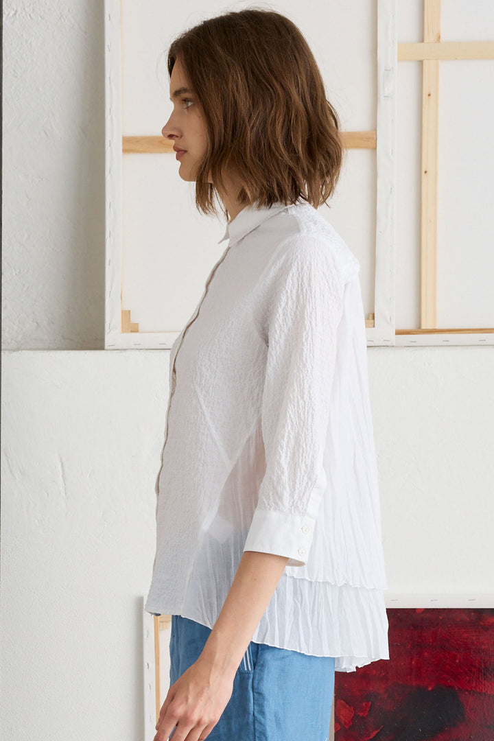 European Culture 683U-3259-1101 Optical White Crinkle Back Shirt - Olivia Grace Fashion