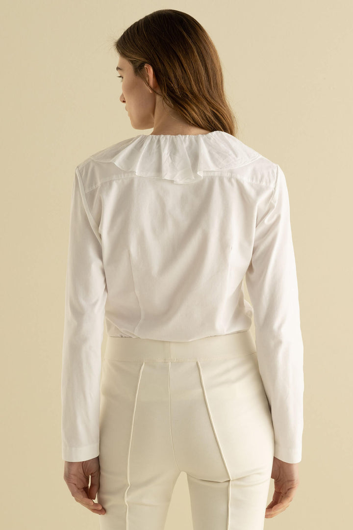 European Culture 68WU-3217-1106 White Ruffle Front Top - Olivia Grace Fashion