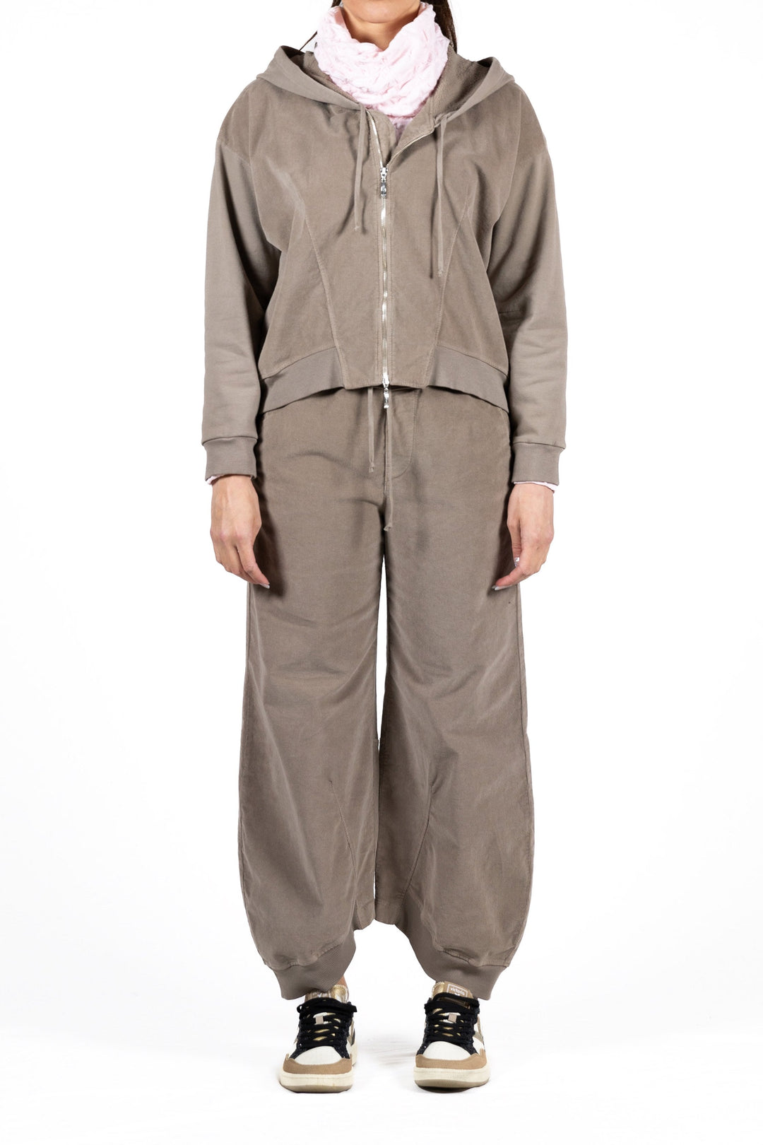 European Culture Pine Bark Brown Sweatshirt 48YU--0038-1313, styled full length