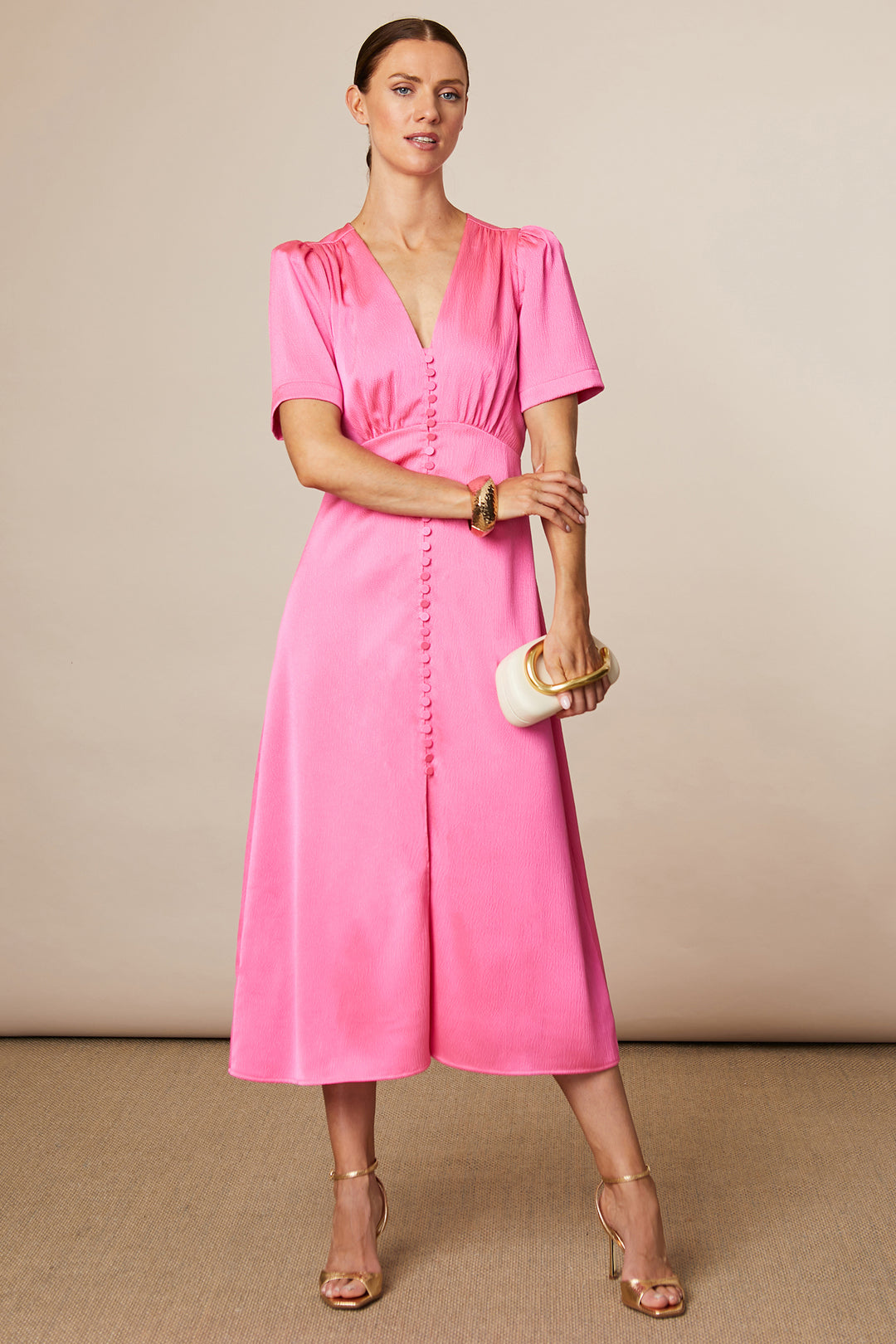 Fee G 831Y-57 Chrissie Pink Button Front Long Dress