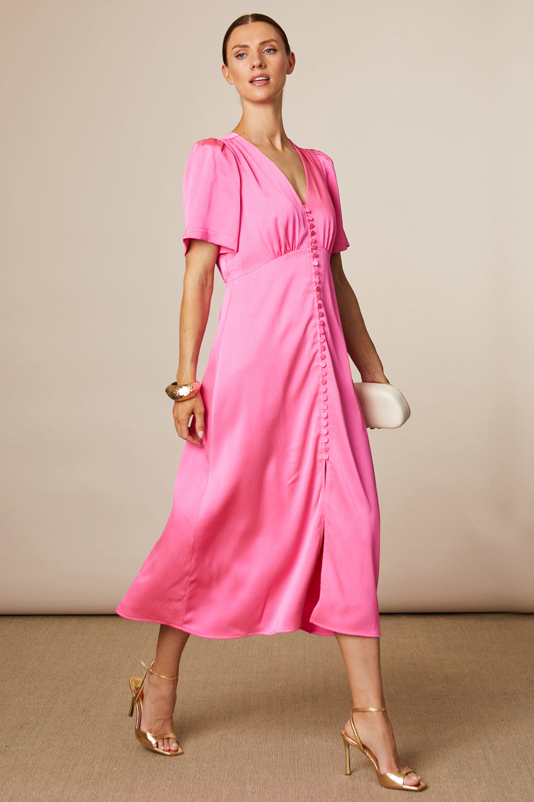 Fee G 831Y-57 Chrissie Pink Button Front Long Dress