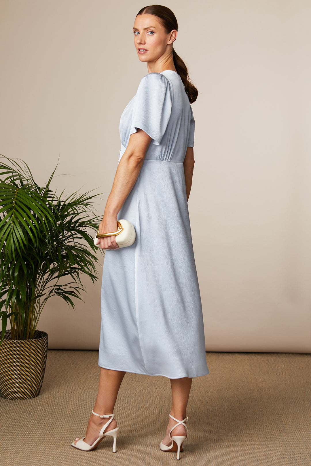 Fee G 831Y-57 Chrissie Silver Button Front Long Dress