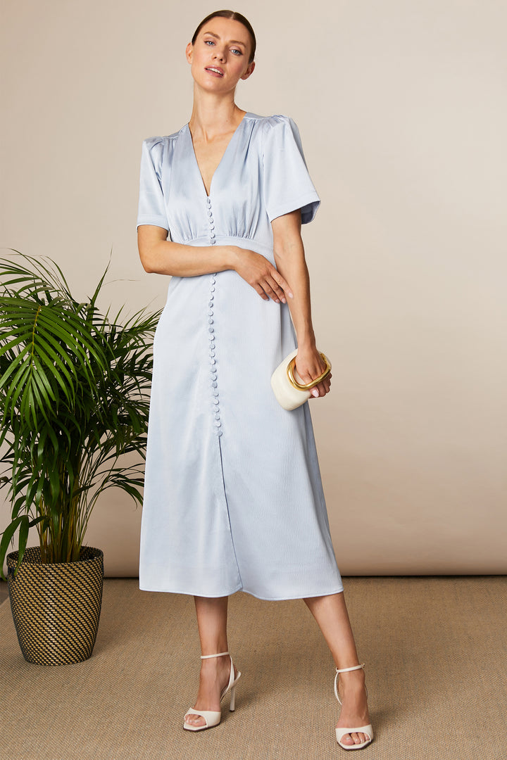 Fee G 831Y-57 Chrissie Silver Button Front Long Dress