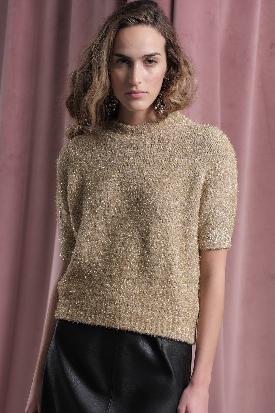 Floor Butter Short Sleeve Lurex Round Neck Jumper