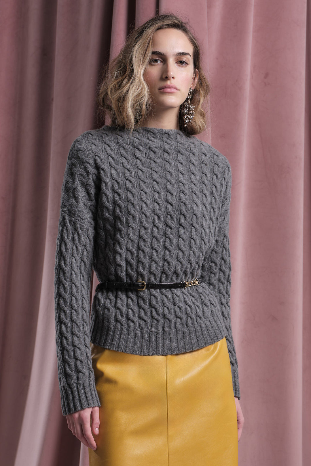 Floor Steel Cable Knit High Neck Jumper