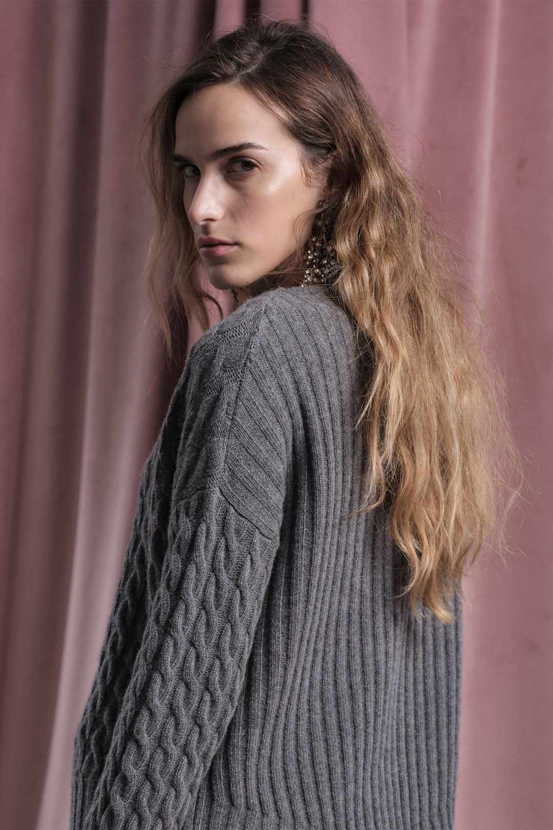 Floor Steel Cable Knit High Neck Jumper