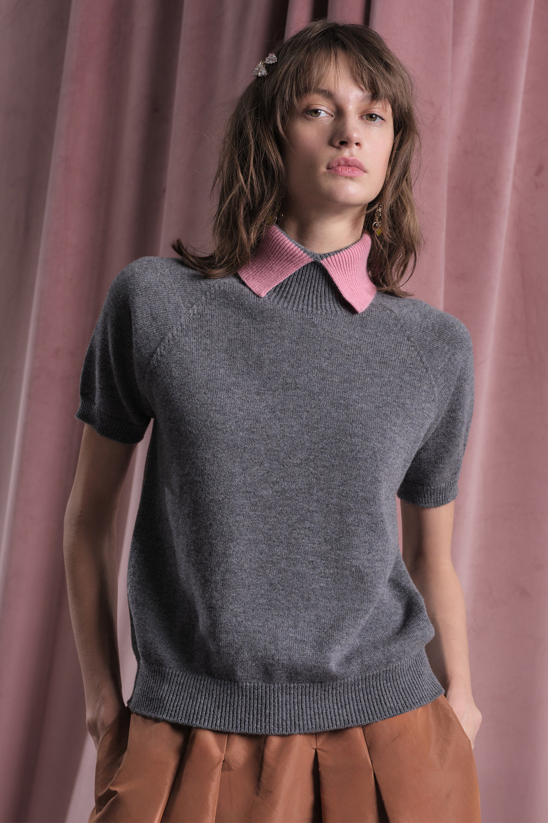 Floor Steel Short Sleeve Turtle Neck Virgin Wool Jumper
