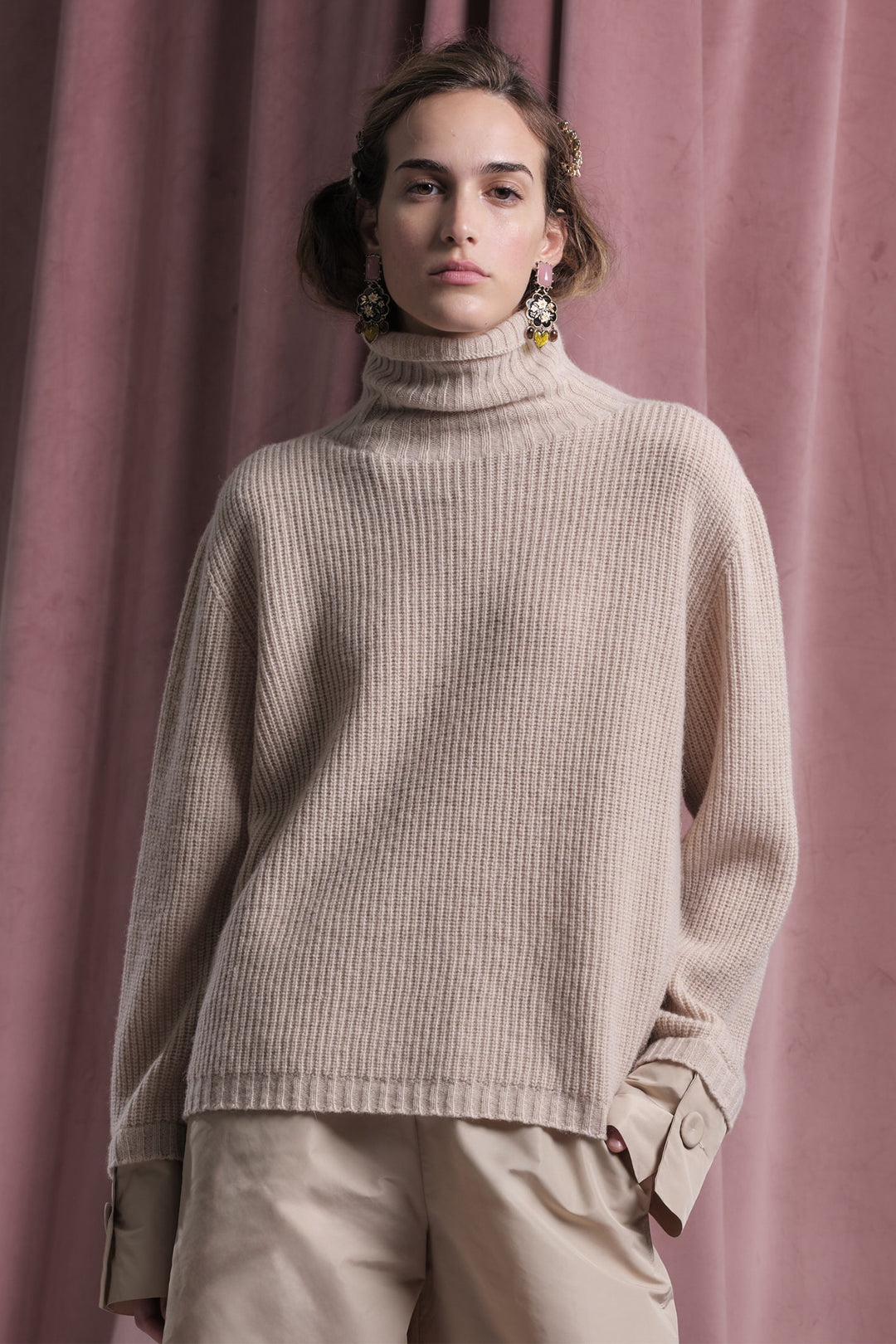 Floor Vanilla Taffeta Cuff Turtle Neck Jumper