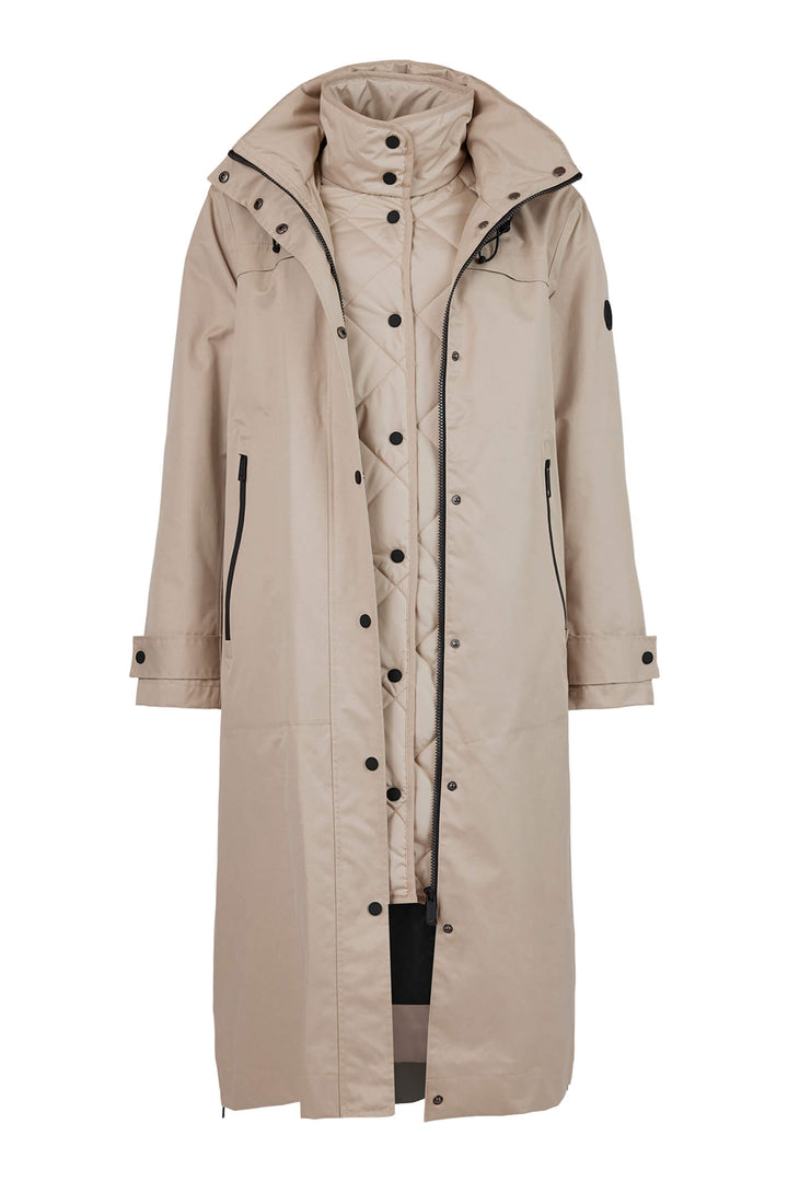 Frandsen 760-292-13 Stone Quilted Layer Long Coat Jacket - Olivia Grace Fashion