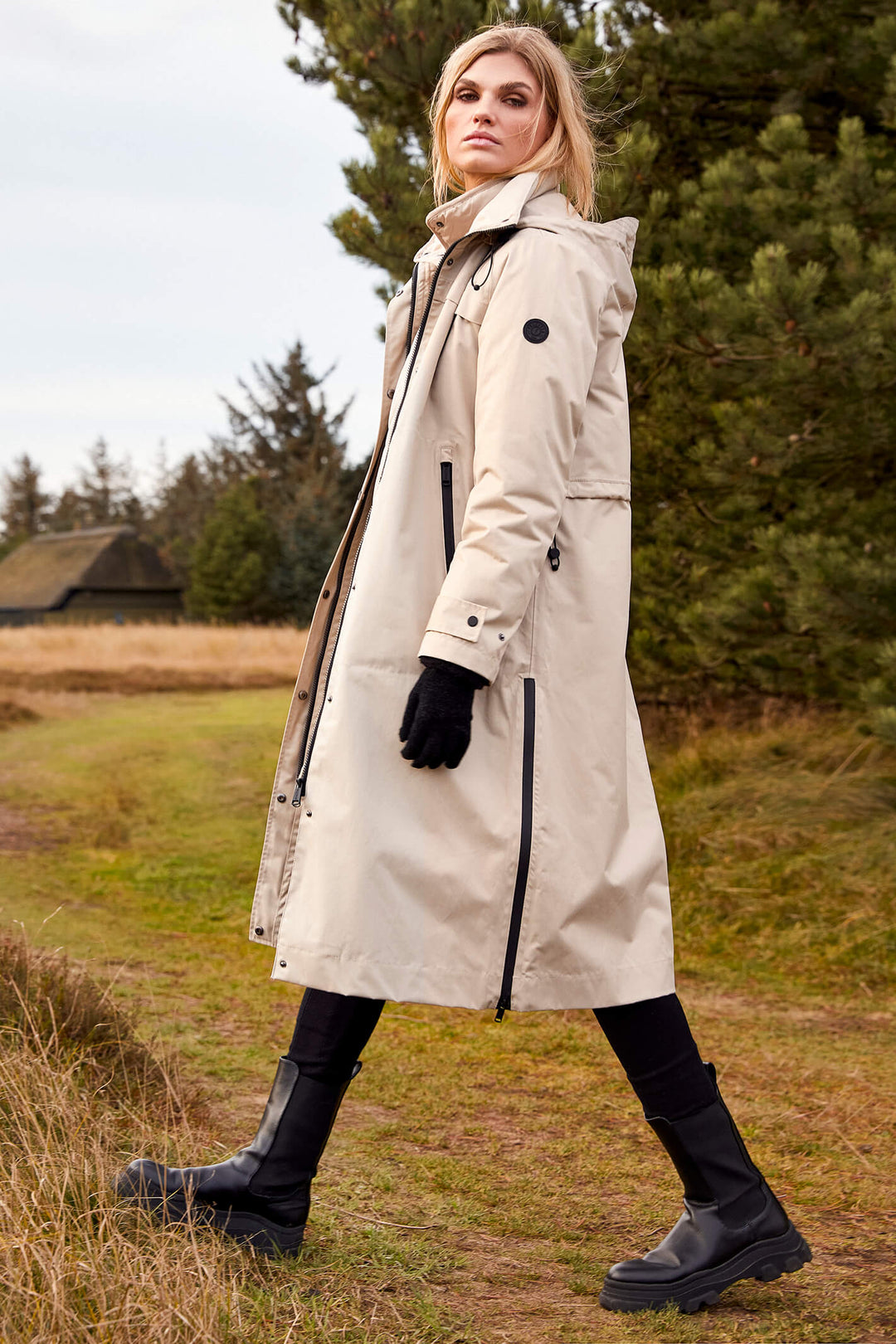 Frandsen 760-292-13 Stone Quilted Layer Long Coat Jacket - Olivia Grace Fashion