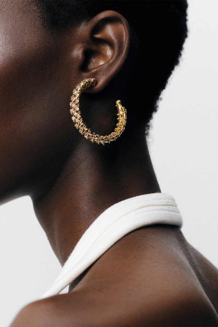 Gas Bijoux Izilda Strass Gold Plated Hoop Earrings Go 230 Tige AIZILDA/O/S