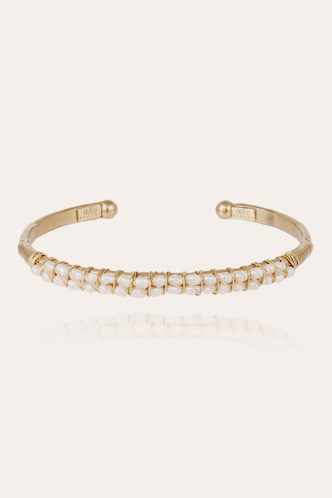 Gas Bijoux Lyre Bangle Large White Mother Of Pearl Gold Plated - Olivia Grace Fashion