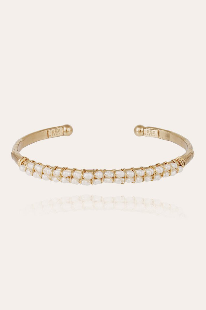 Gas Bijoux Lyre Bangle Large White Mother Of Pearl Gold Plated - Olivia Grace Fashion