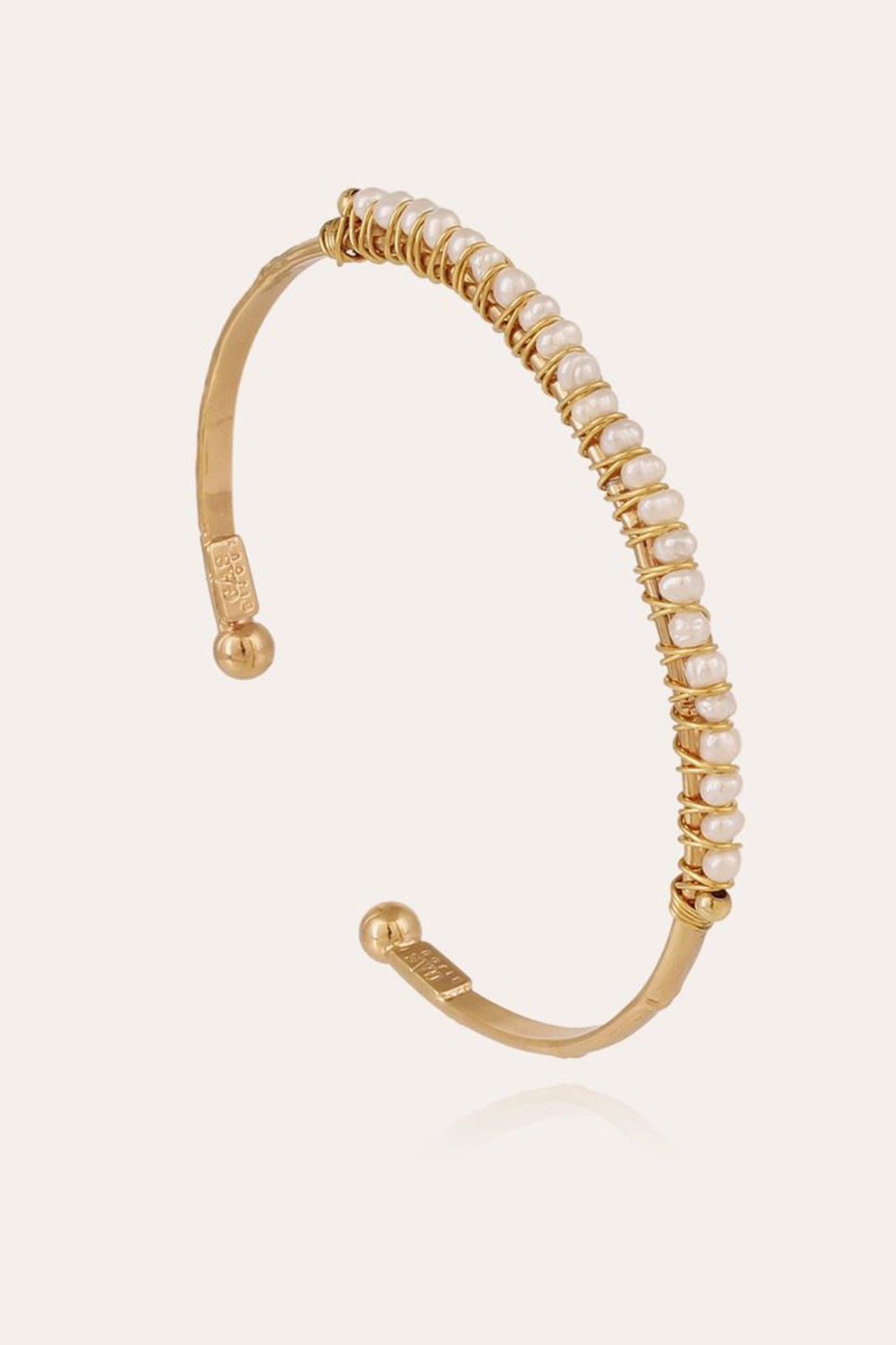 Gas Bijoux Lyre Bangle Small White Mother Of Pearl Gold Plated - Olivia Grace Fashion