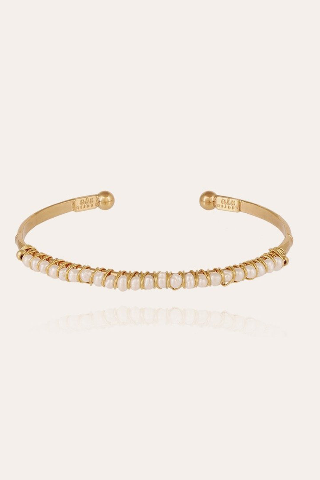 Gas Bijoux Lyre Bangle Small White Mother Of Pearl Gold Plated - Olivia Grace Fashion