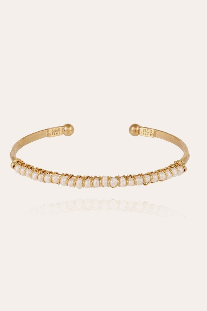 Gas Bijoux Lyre Bangle Small White Mother Of Pearl Gold Plated - Olivia Grace Fashion