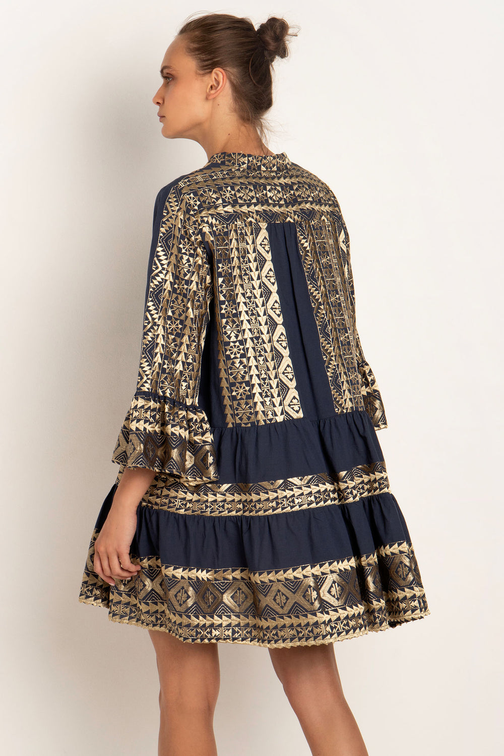 Greek Archaic Kori 330652 Navy Blue Total Short Cotton Dress - Olivia Grace Fashion