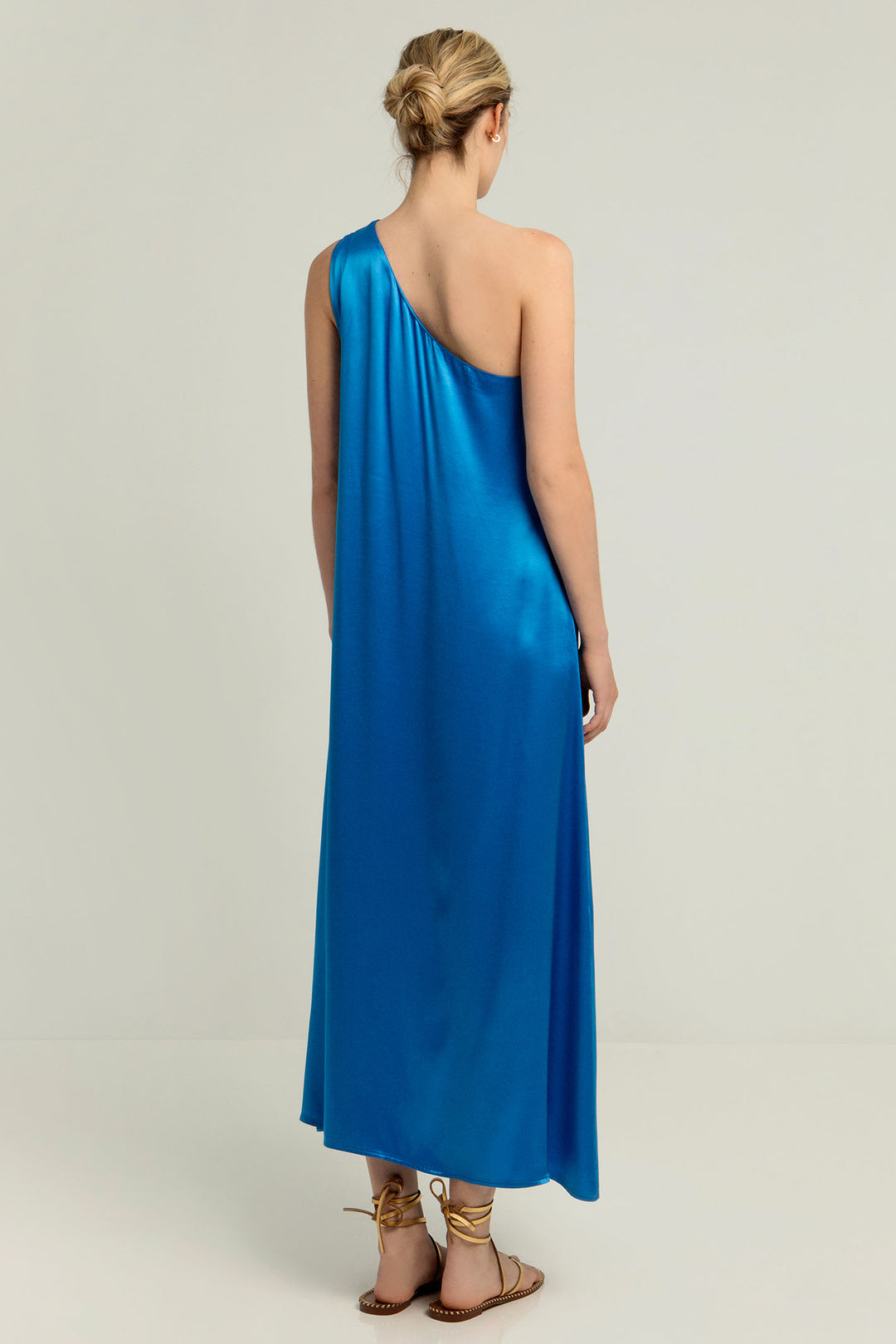 grecian one shoulder maxi dress Mac Duggal Women's Gathered Satin One-Shoulder Gown - Berry