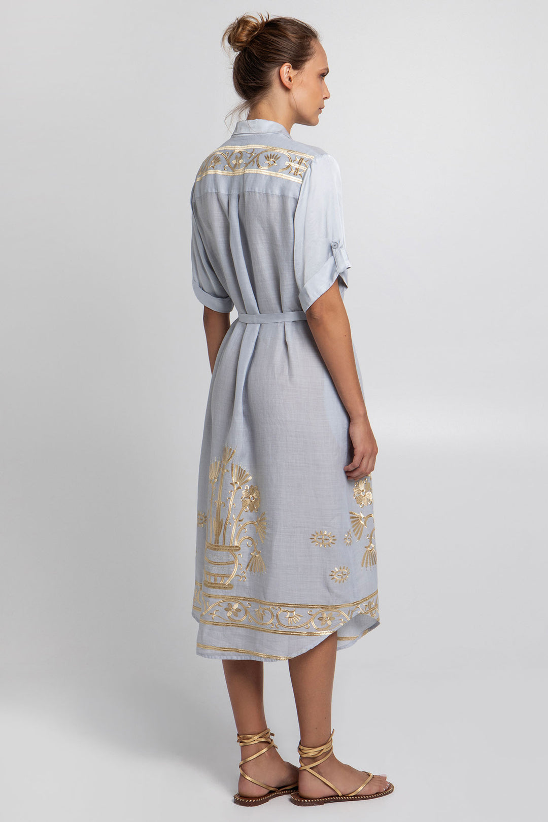 Greek Archaic Kori S25K-530273 Embroidered Shirt Dress Light Grey Gold Olivia Grace Fashion Greek Archaic Kori S25K-530273 Embroidered Shirt Dress Light Grey Gold Olivia Grace Fashion