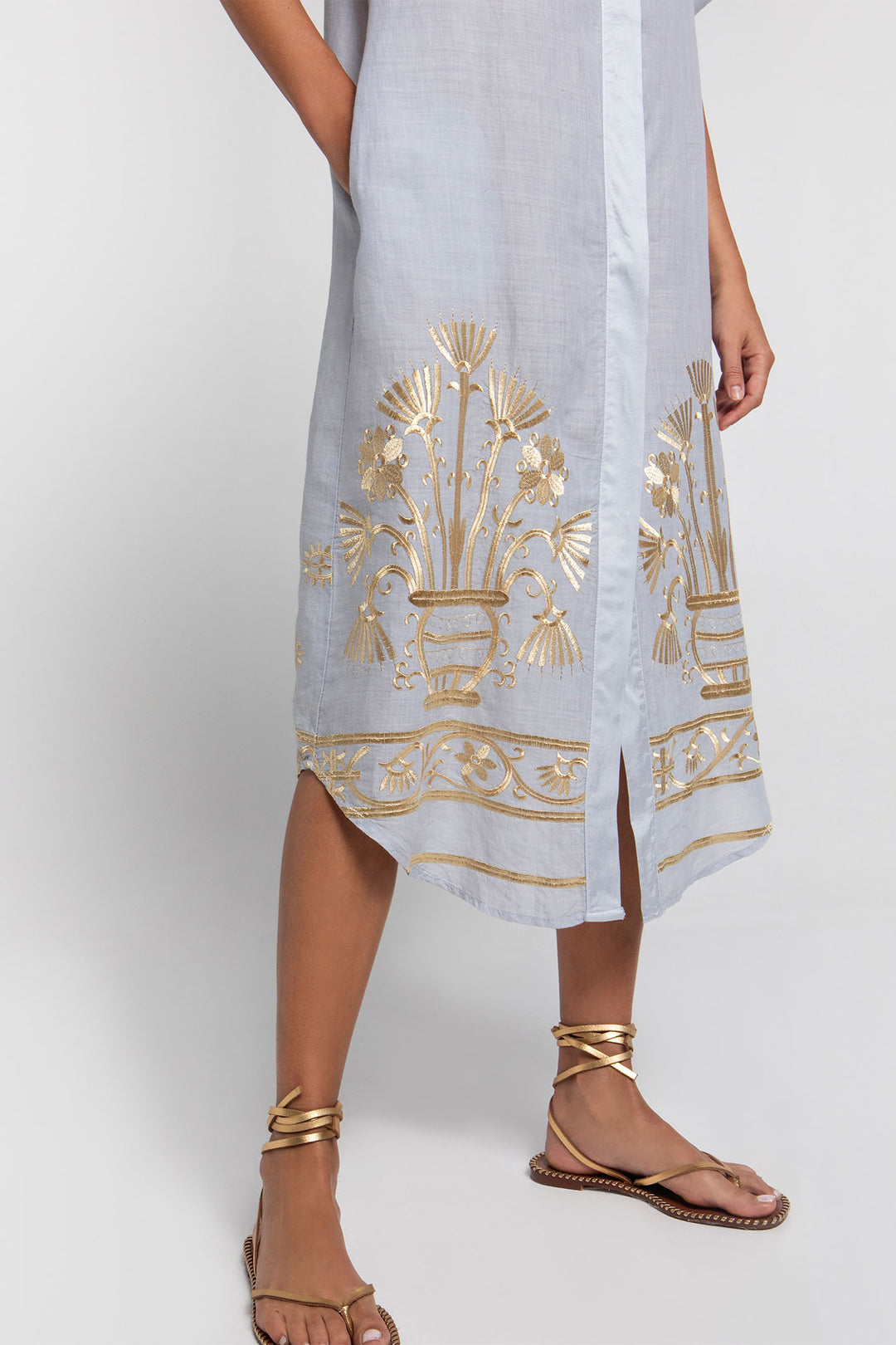 Greek Archaic Kori S25K-530273 Embroidered Shirt Dress Light Grey Gold Olivia Grace Fashion Greek Archaic Kori S25K-530273 Embroidered Shirt Dress Light Grey Gold Olivia Grace Fashion