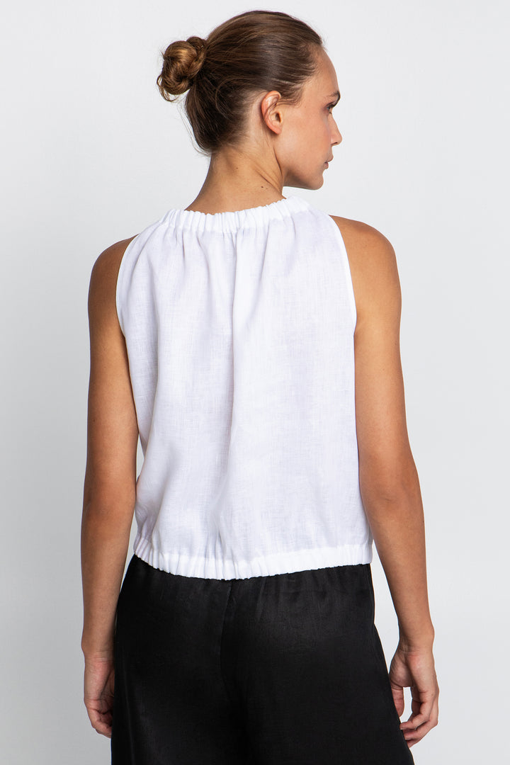 Greek Archaic Kori S26K-1004072 White Sleeveless Linen Top 062