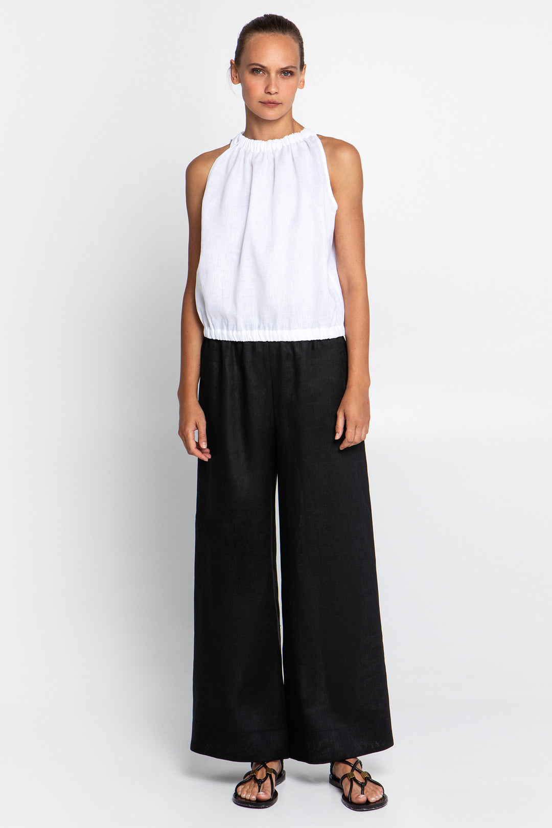 Greek Archaic Kori S26K-1004072 White Sleeveless Linen Top 062