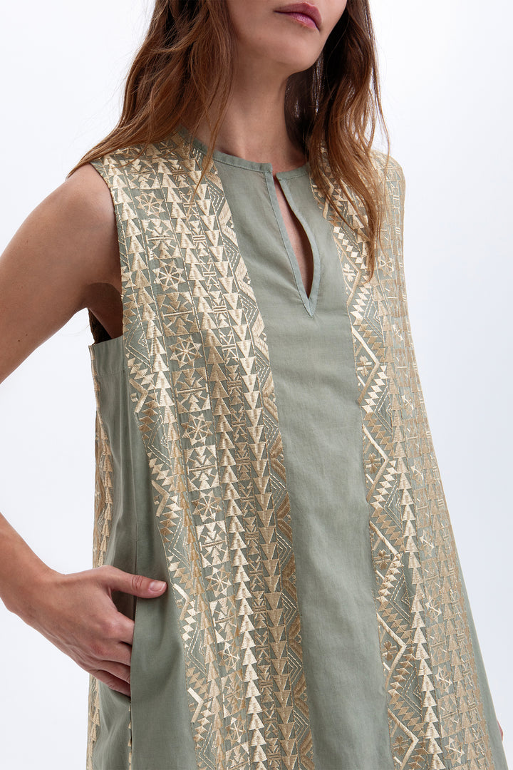 Greek Archaic Kori S26K-3103167 Sage Gold Sleeveless Dress 2701