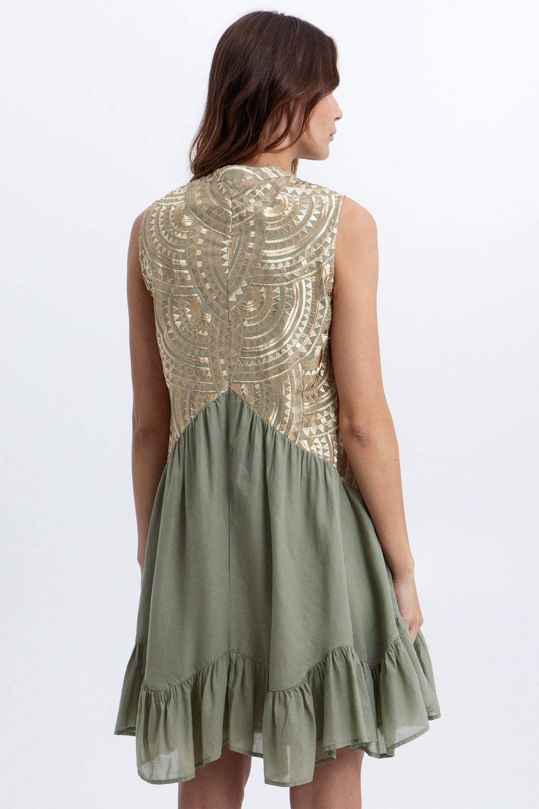 Greek Archaic Kori S26K-3113102 Sage Gold Sleeveless Dress 2701