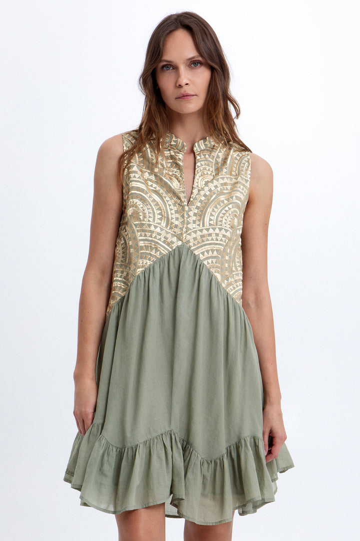 Greek Archaic Kori S26K-3113102 Sage Gold Sleeveless Dress 2701