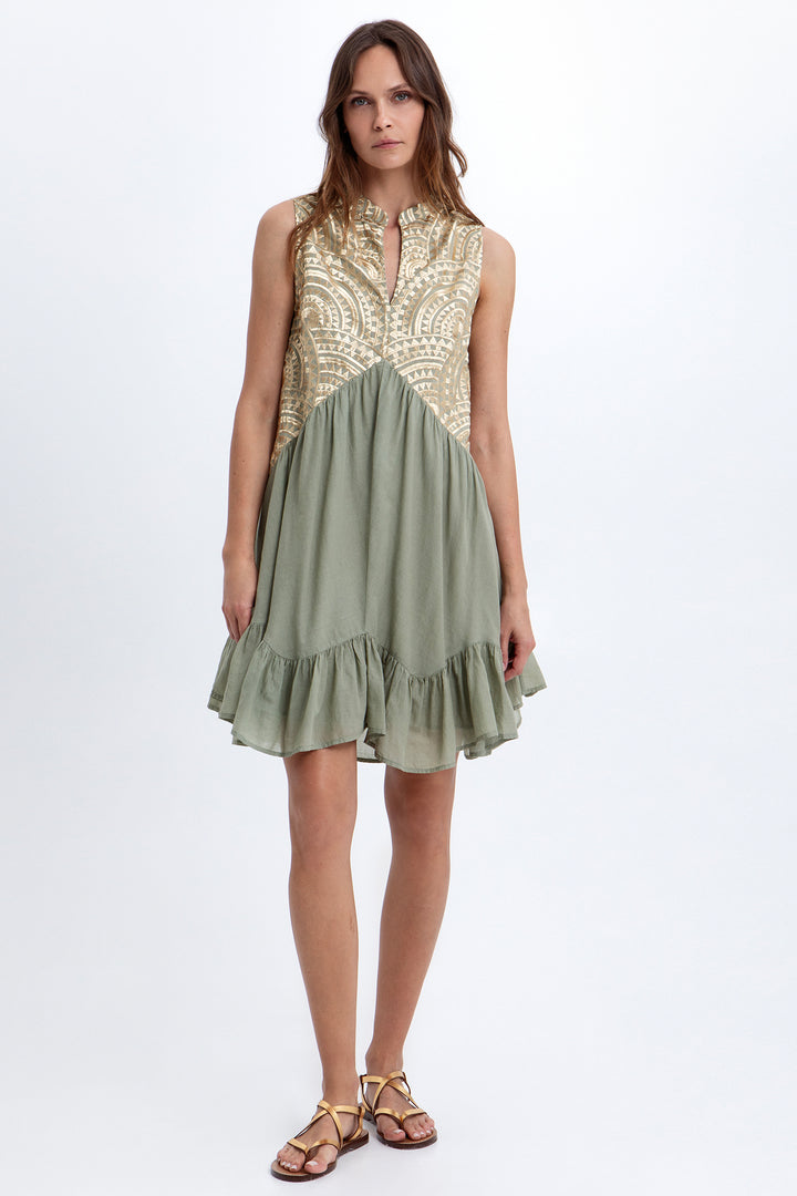 Greek Archaic Kori S26K-3113102 Sage Gold Sleeveless Dress 2701