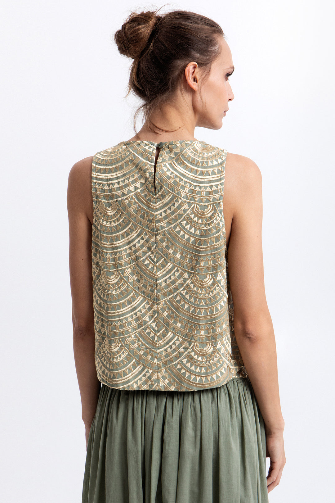 Greek Archaic Kori S26K-3114164 Sage Gold Cotton Top 2701