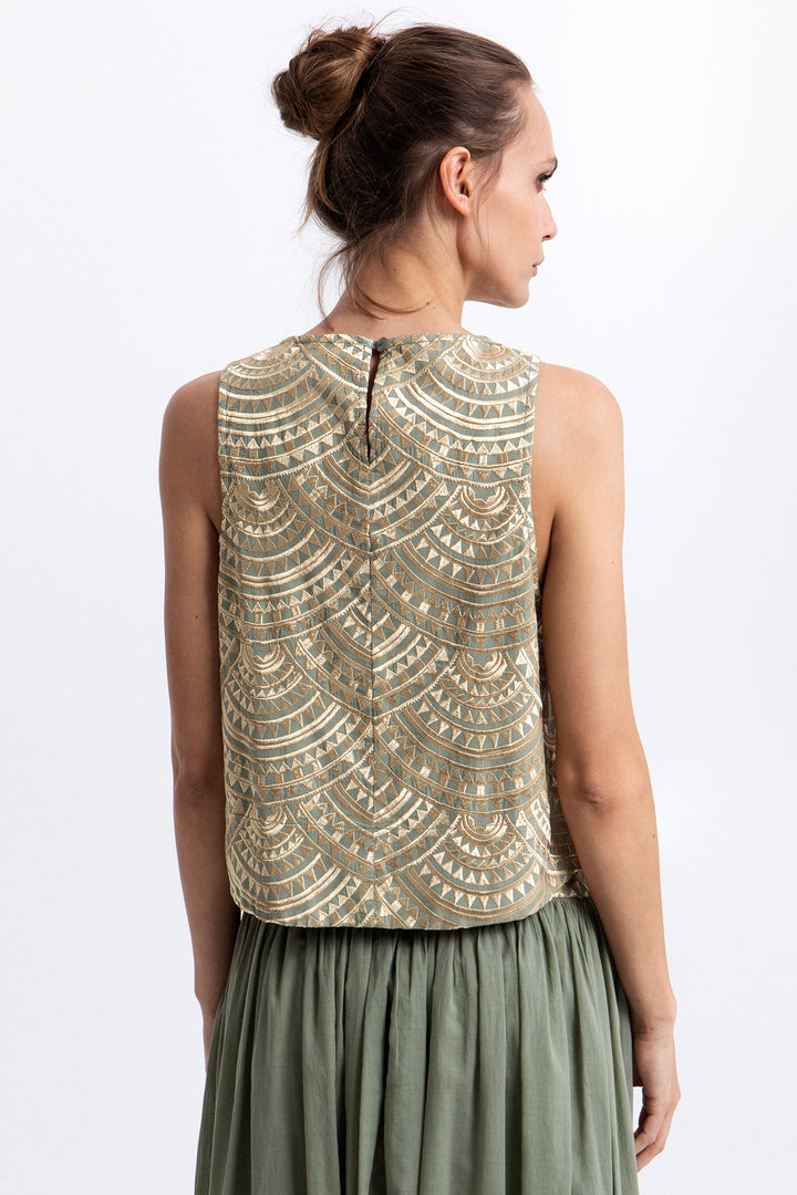 Greek Archaic Kori S26K-3114164 Sage Gold Cotton Top 2701