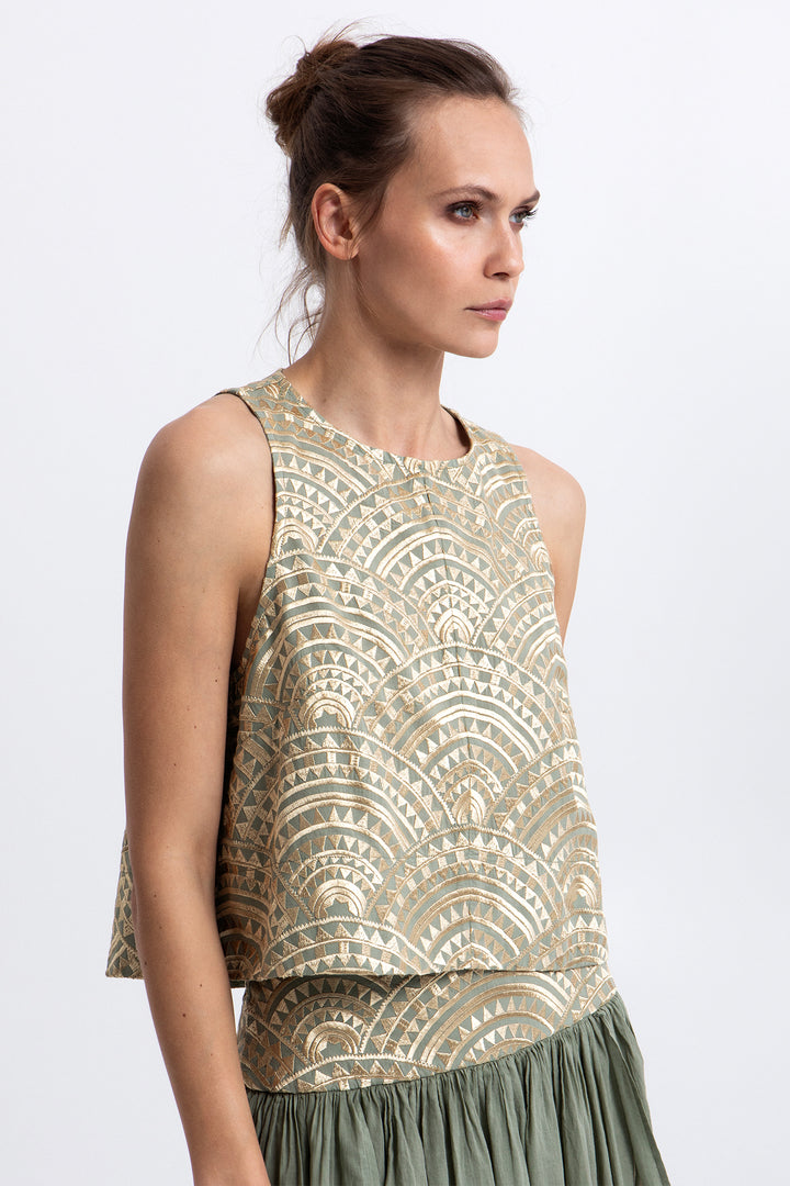 Greek Archaic Kori S26K-3114164 Sage Gold Cotton Top 2701