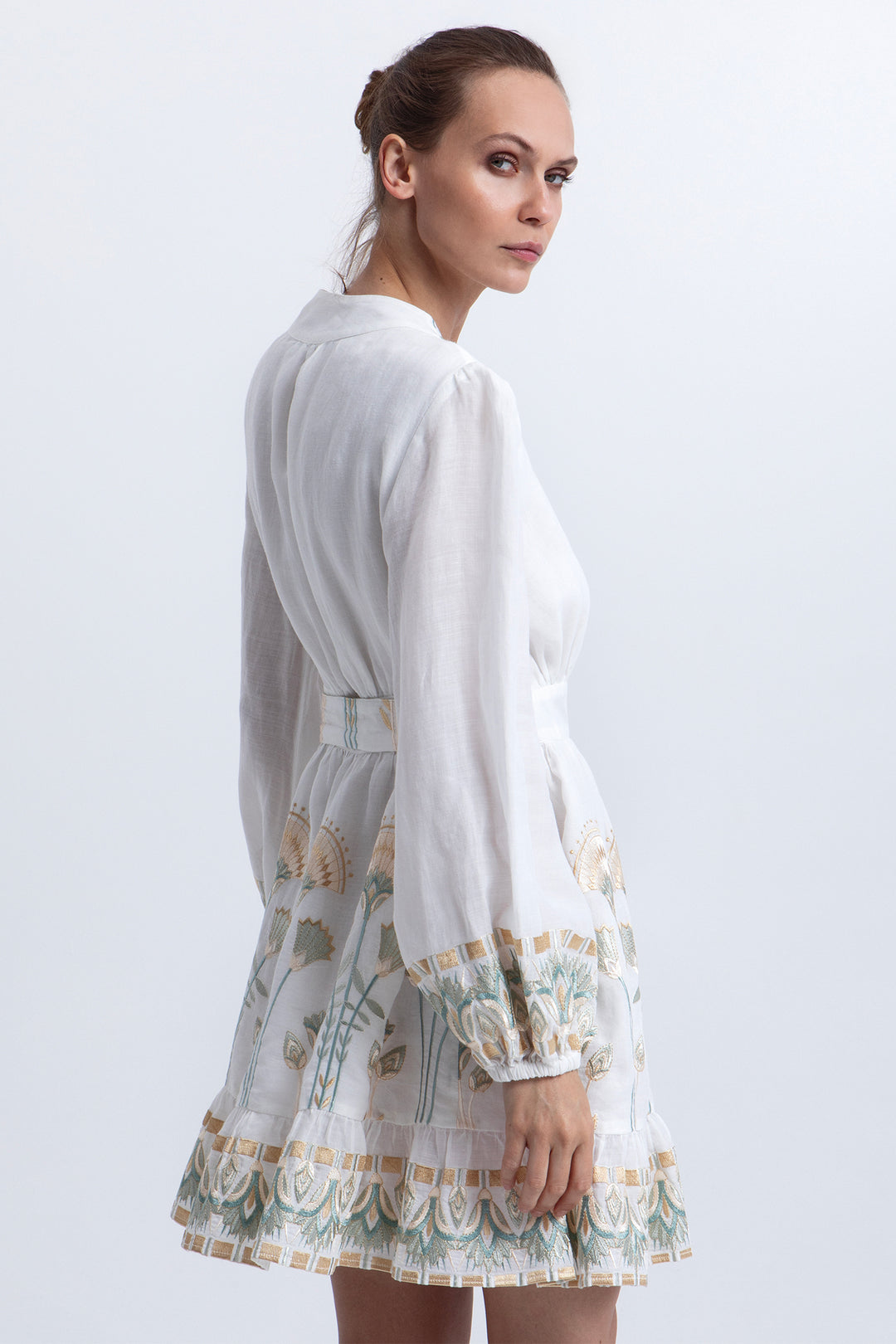 Greek Archaic Kori S26K-4073174 White Multi Papyrus Dress 4115