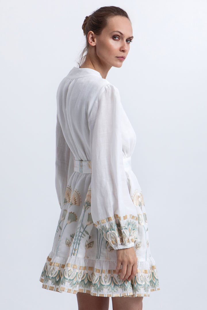 Greek Archaic Kori S26K-4073174 White Multi Papyrus Dress 4115