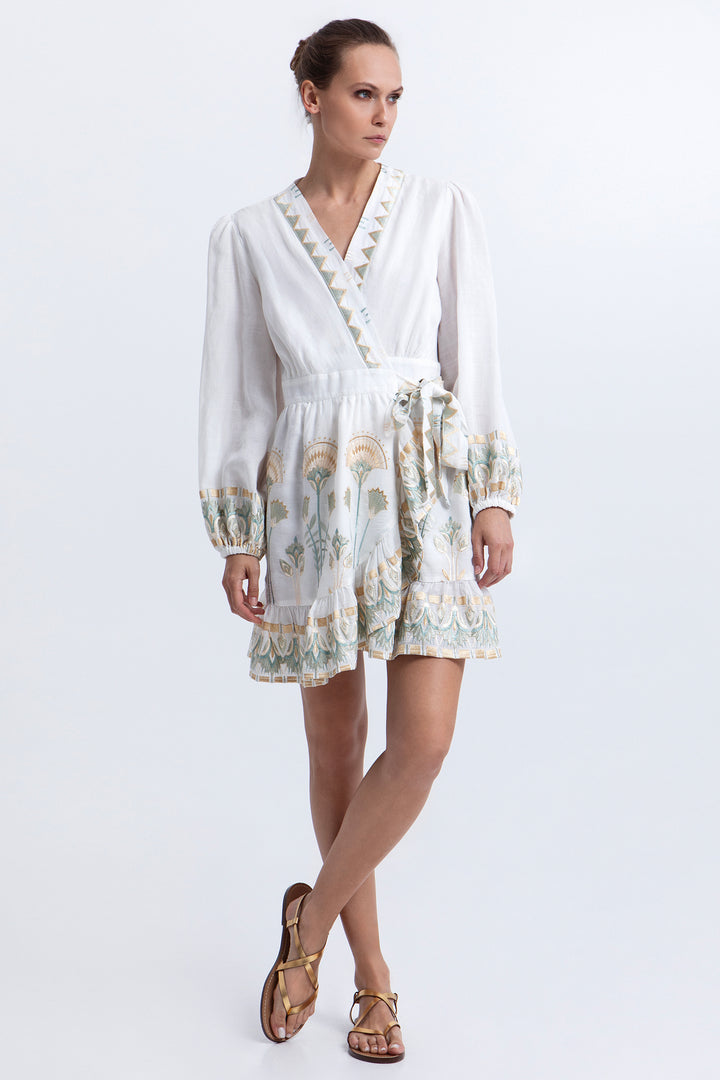 Greek Archaic Kori S26K-4073174 White Multi Papyrus Dress 4115