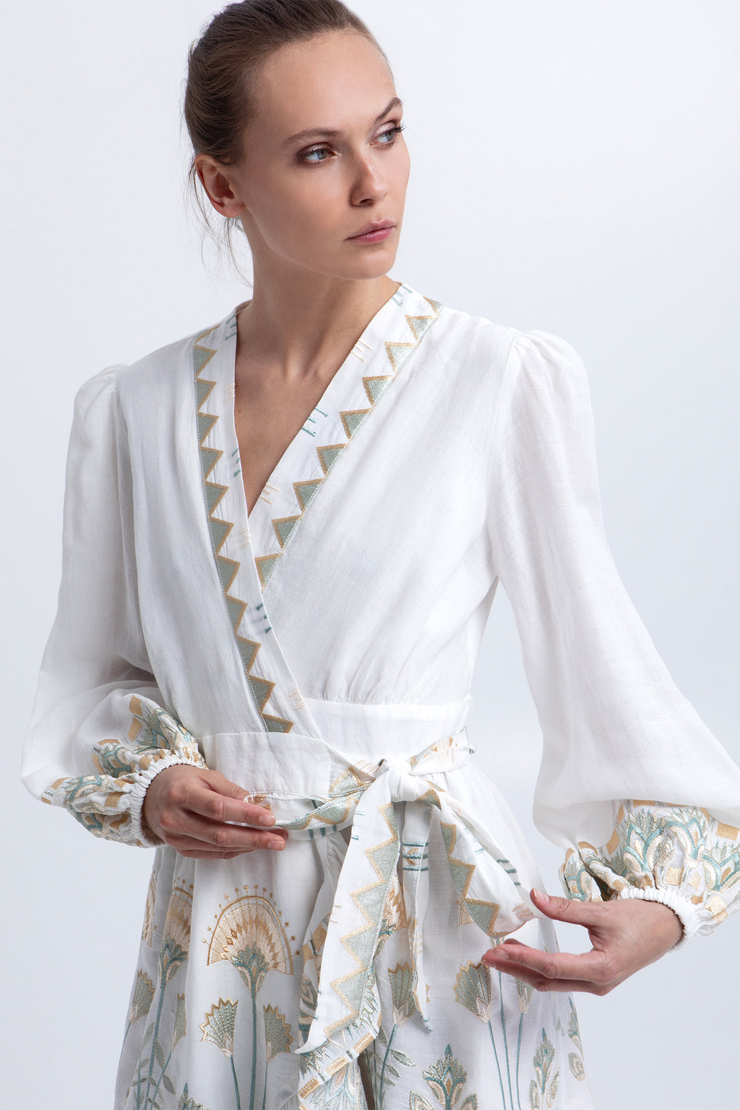 Greek Archaic Kori S26K-4073174 White Multi Papyrus Dress 4115