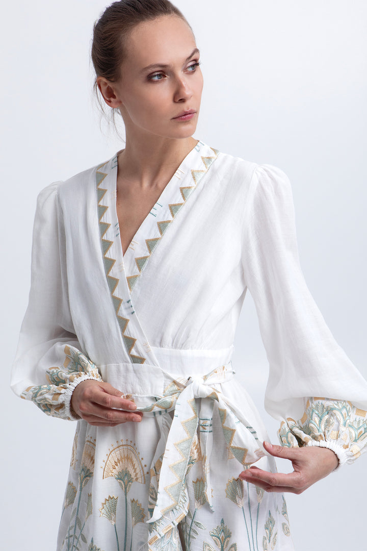 Greek Archaic Kori S26K-4073174 White Multi Papyrus Dress 4115