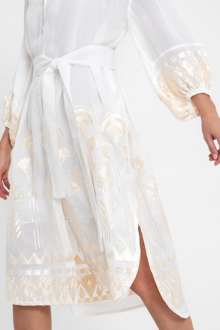 Greek Archaic Kori S26K-4075057 White Champagne Papyrus Dress 4102