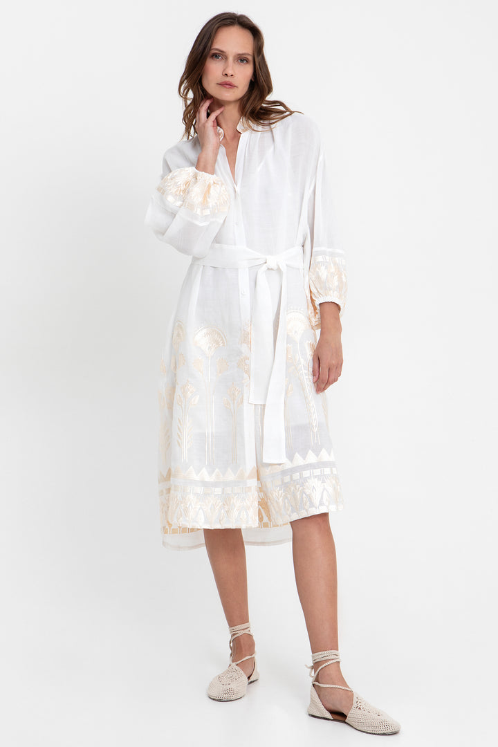 Greek Archaic Kori S26K-4075057 White Champagne Papyrus Dress 4102