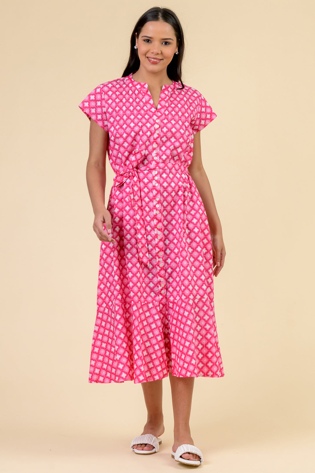 Handprint Dream Apparel AN1171B Leslie Troy Pink Print Shirt Dress